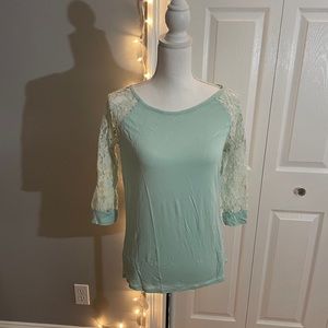 Light Blue Lace Sleeve Top